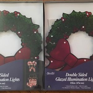 2 Wreath Double Sided Lighted Window Christmas Decoration 18" Winter Holiday